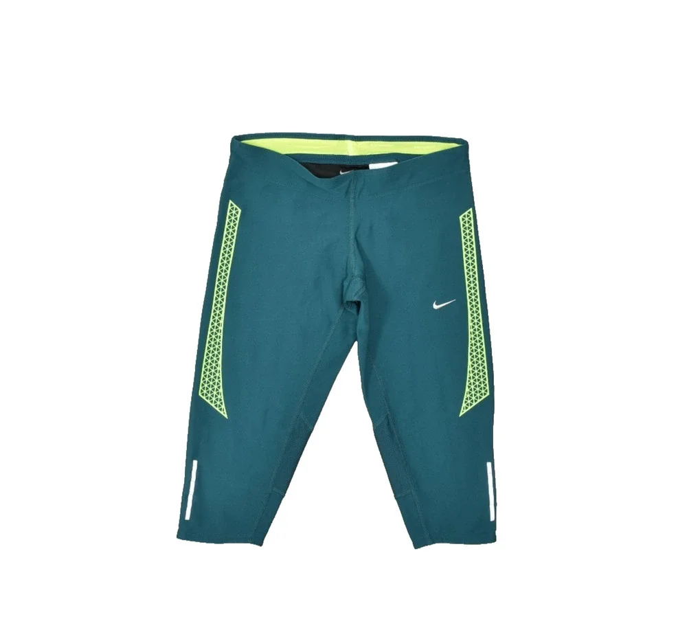 Nike Dri-Fit Women's XS Running Cropped Leggings Teal Mesh Panel Reflective